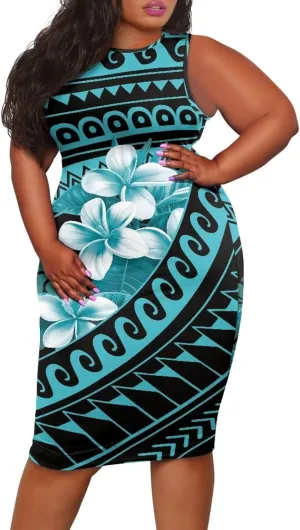 Samoan Tonga Puletasi Women's Sexy Bodycon Tank Dress Sleeveless Polynesian Party Club Beach Sundresses