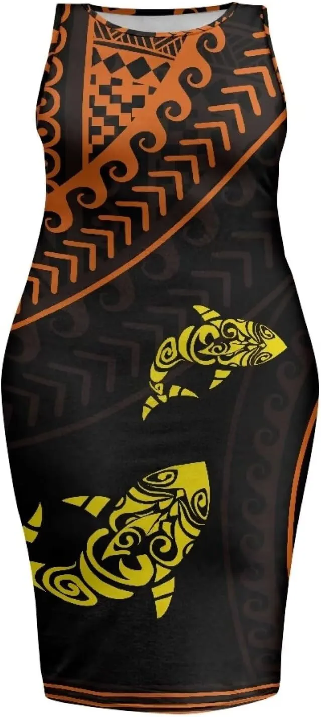 Samoan Tonga Puletasi Women's Sexy Bodycon Tank Dress Sleeveless Polynesian Party Club Beach Sundresses