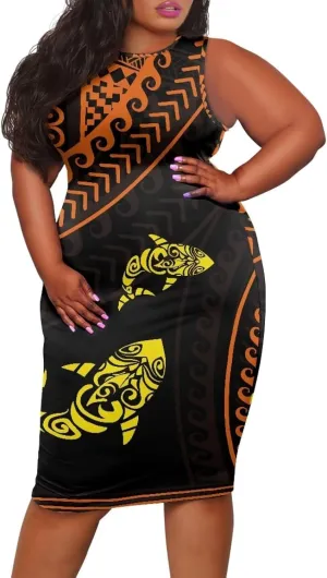 Samoan Tonga Puletasi Women's Sexy Bodycon Tank Dress Sleeveless Polynesian Party Club Beach Sundresses