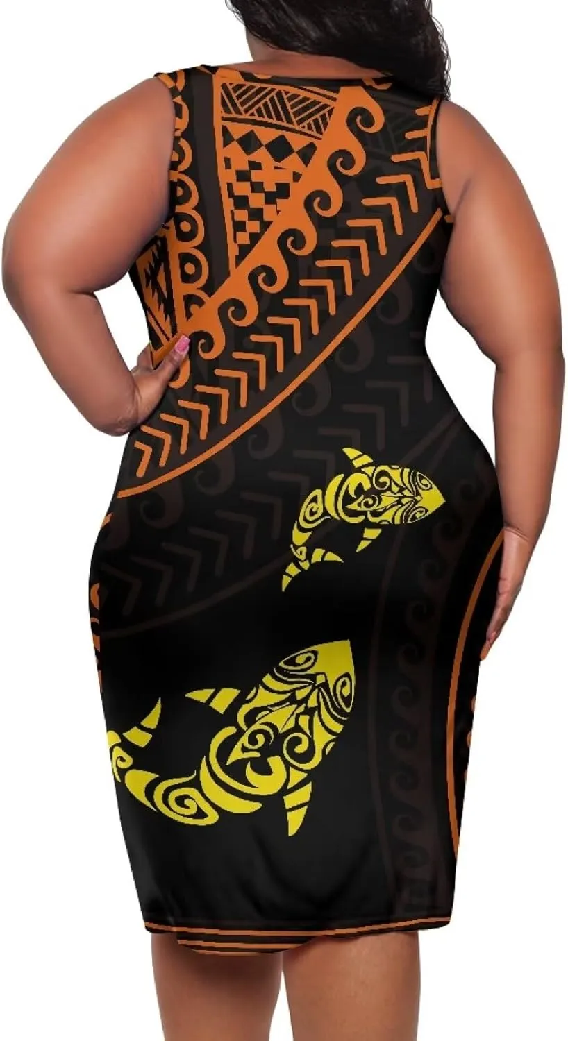 Samoan Tonga Puletasi Women's Sexy Bodycon Tank Dress Sleeveless Polynesian Party Club Beach Sundresses