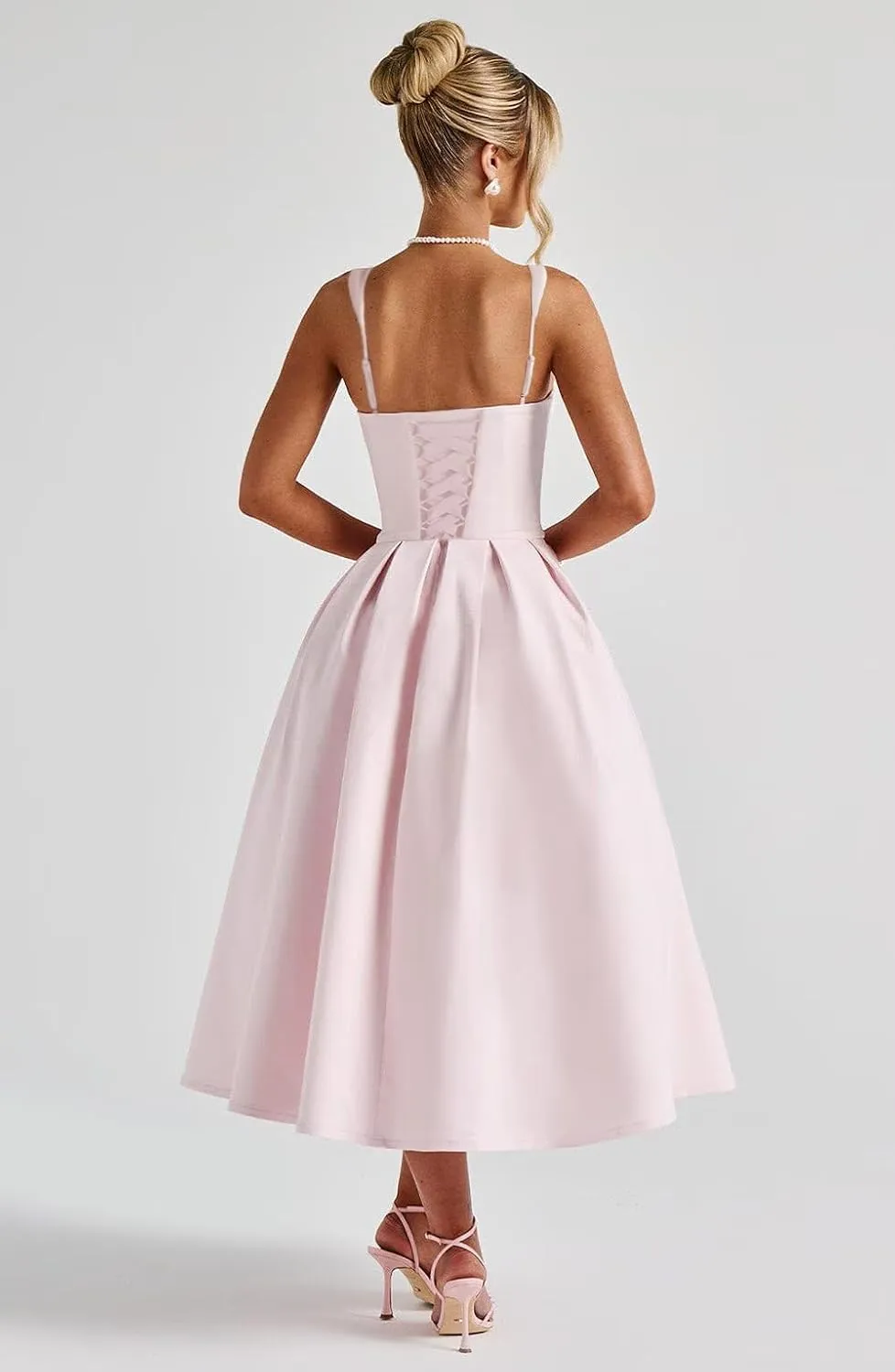 Satin Midi Prom Dresses for Women 2025 Pleated A Line Sleeveless Formal Evening Gowns with Pockets