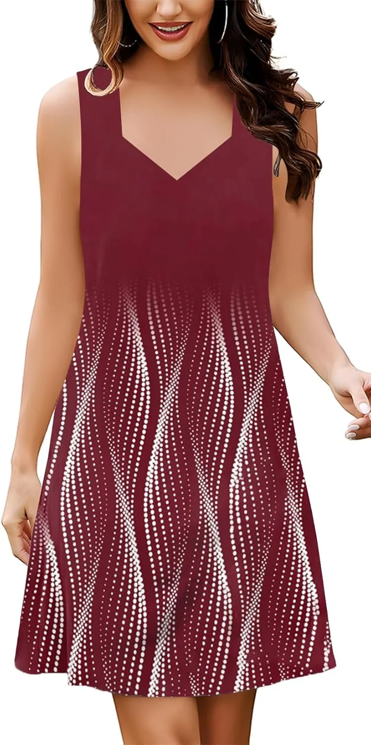 SAUKOLE Summer Dresses for Women Casual Sleeveless Tank Dress Trendy V Neck Loose Flowy Mini Sundress