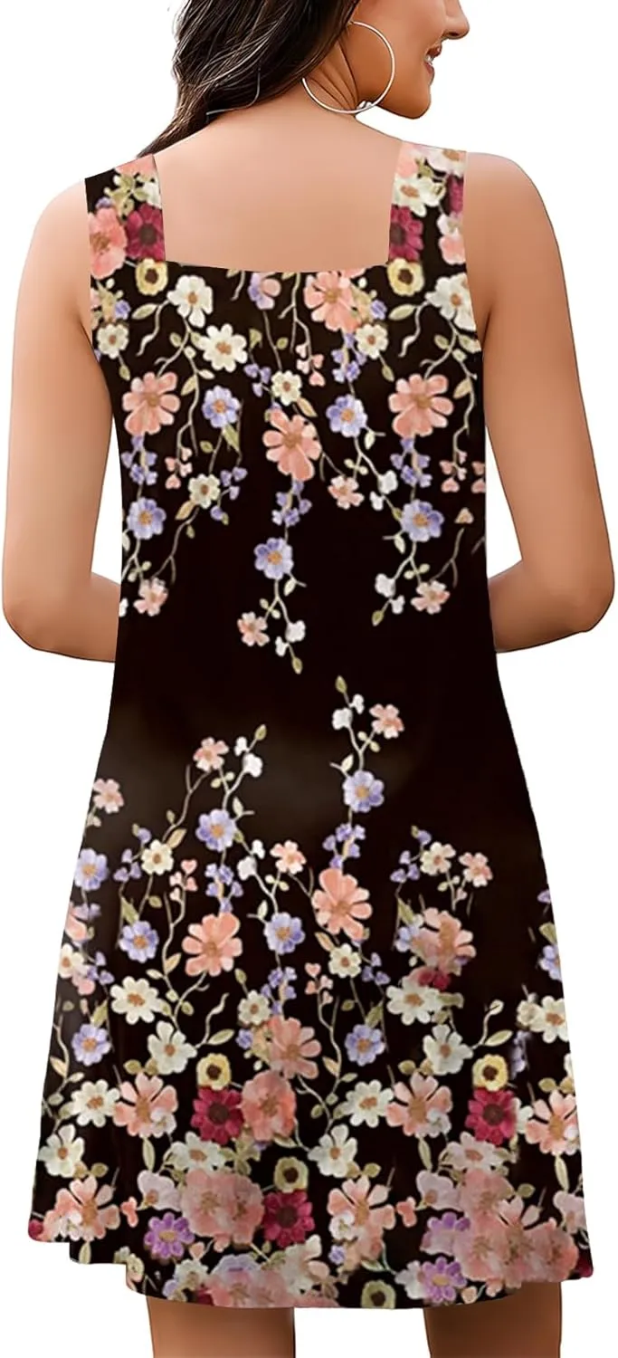 SAUKOLE Summer Dresses for Women Casual Sleeveless Tank Dress Trendy V Neck Loose Flowy Mini Sundress