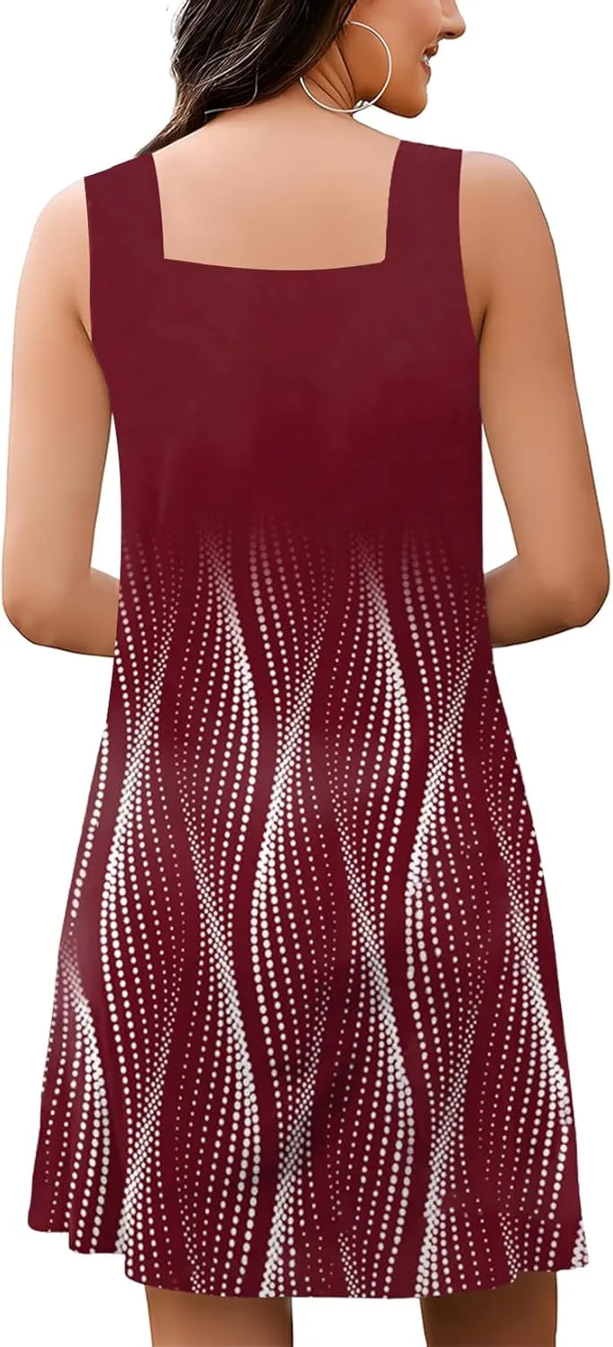 SAUKOLE Summer Dresses for Women Casual Sleeveless Tank Dress Trendy V Neck Loose Flowy Mini Sundress