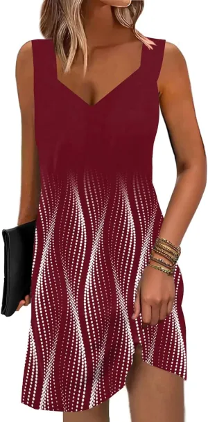 SAUKOLE Summer Dresses for Women Casual Sleeveless Tank Dress Trendy V Neck Loose Flowy Mini Sundress