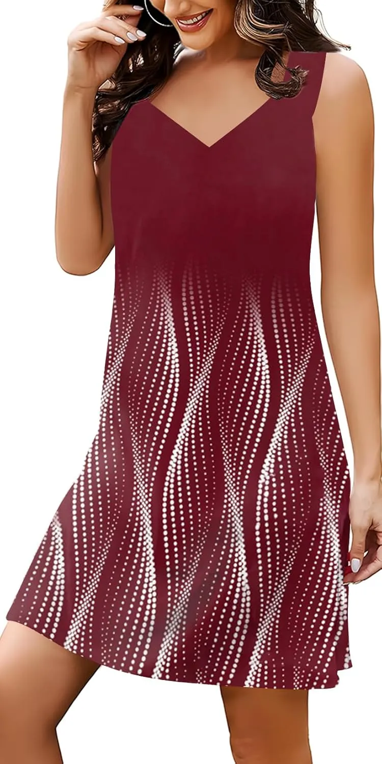 SAUKOLE Summer Dresses for Women Casual Sleeveless Tank Dress Trendy V Neck Loose Flowy Mini Sundress