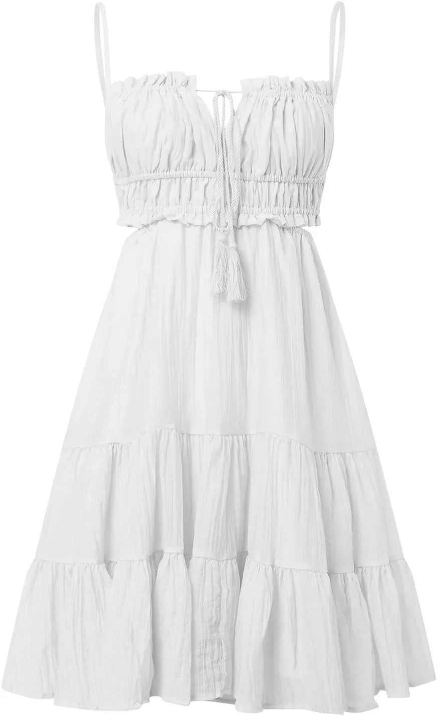 Sexy Dresses for Women Summer Spaghetti Strap Short Dress Side Cutout Drawstring Front Mini Sun Dress Prom Dresses