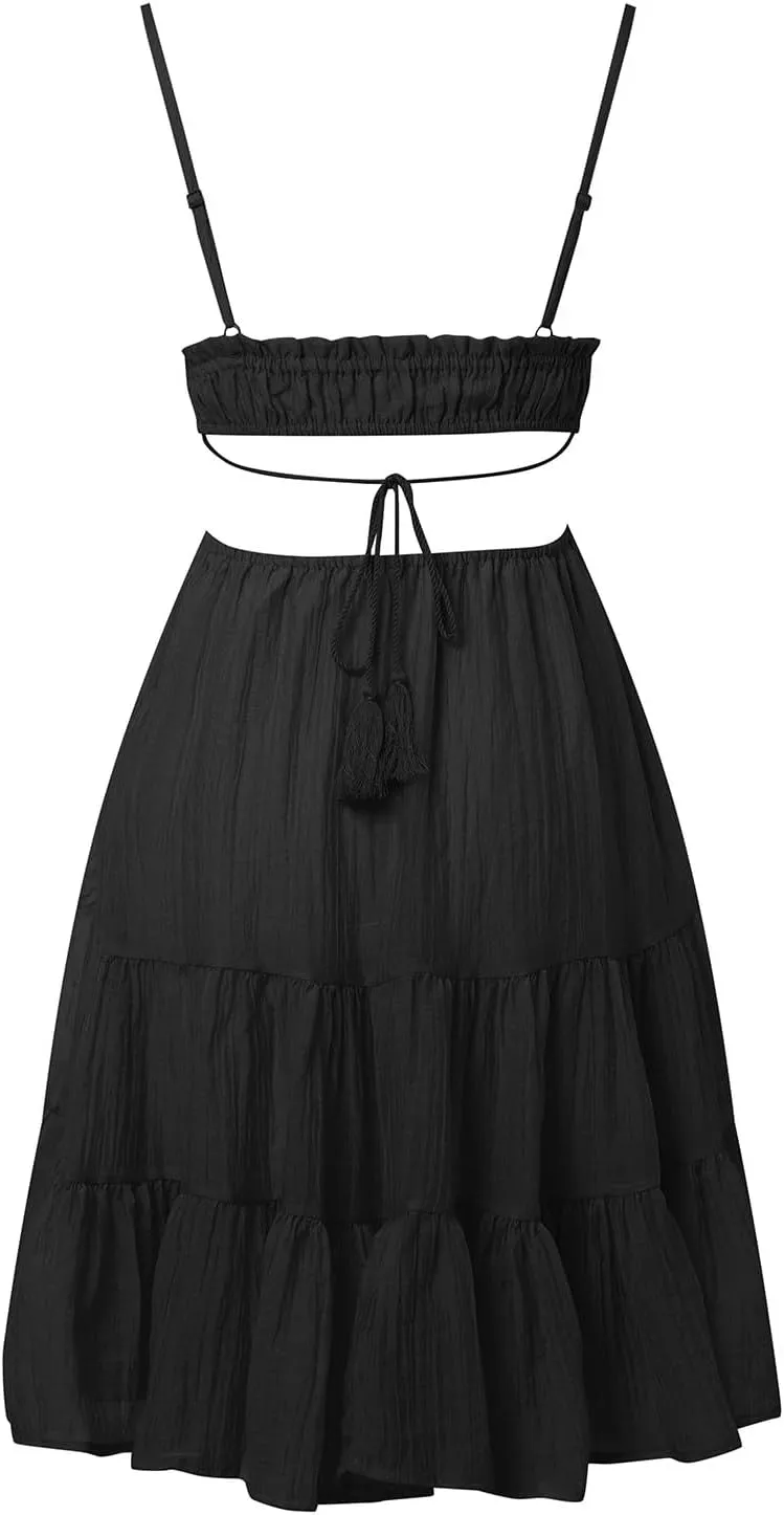 Sexy Dresses for Women Summer Spaghetti Strap Short Dress Side Cutout Drawstring Front Mini Sun Dress Prom Dresses