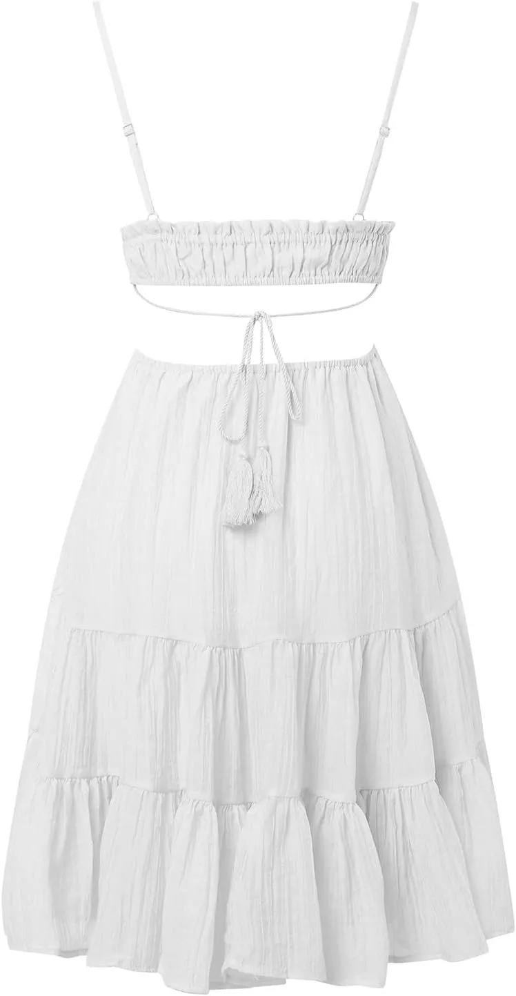 Sexy Dresses for Women Summer Spaghetti Strap Short Dress Side Cutout Drawstring Front Mini Sun Dress Prom Dresses