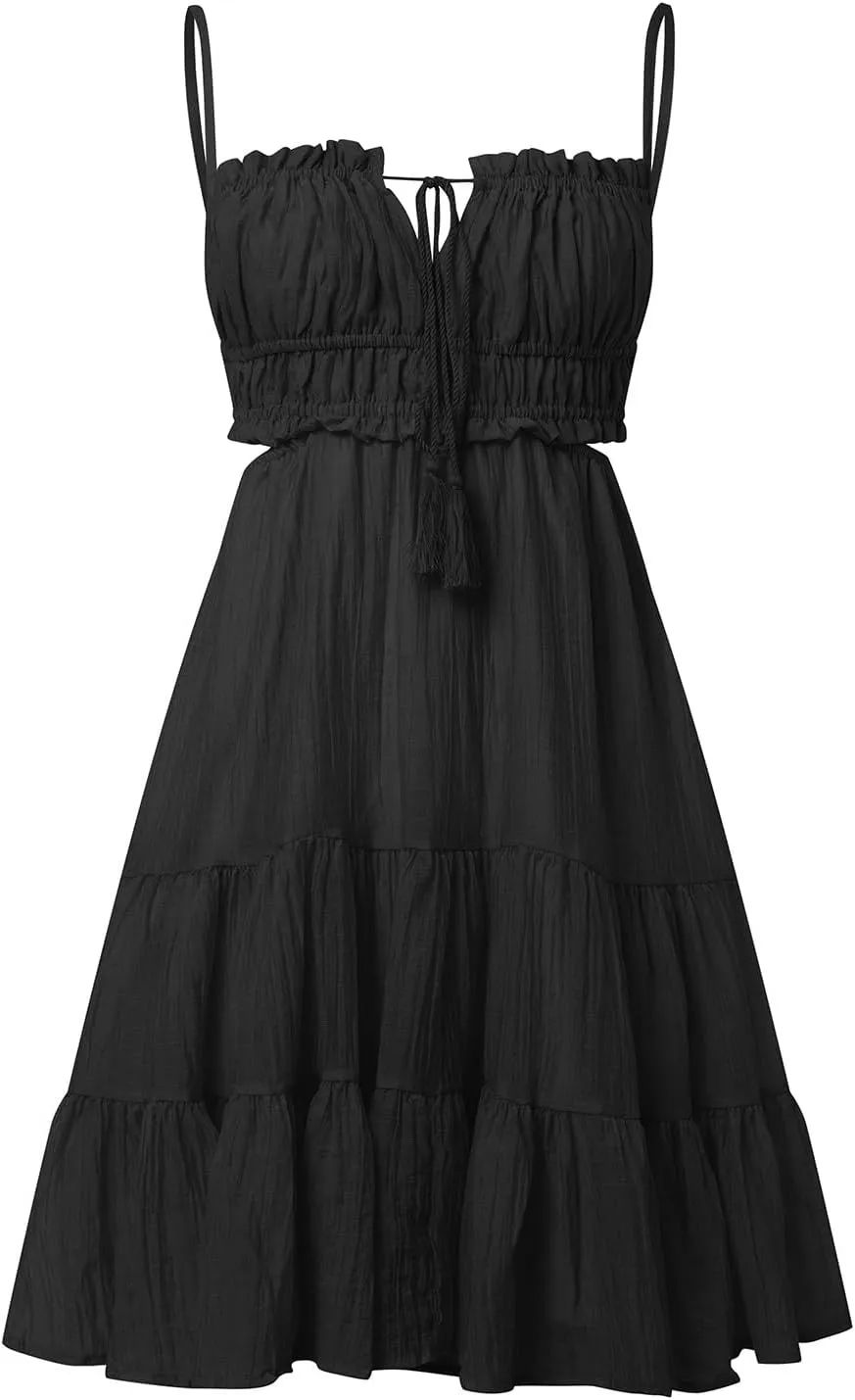 Sexy Dresses for Women Summer Spaghetti Strap Short Dress Side Cutout Drawstring Front Mini Sun Dress Prom Dresses