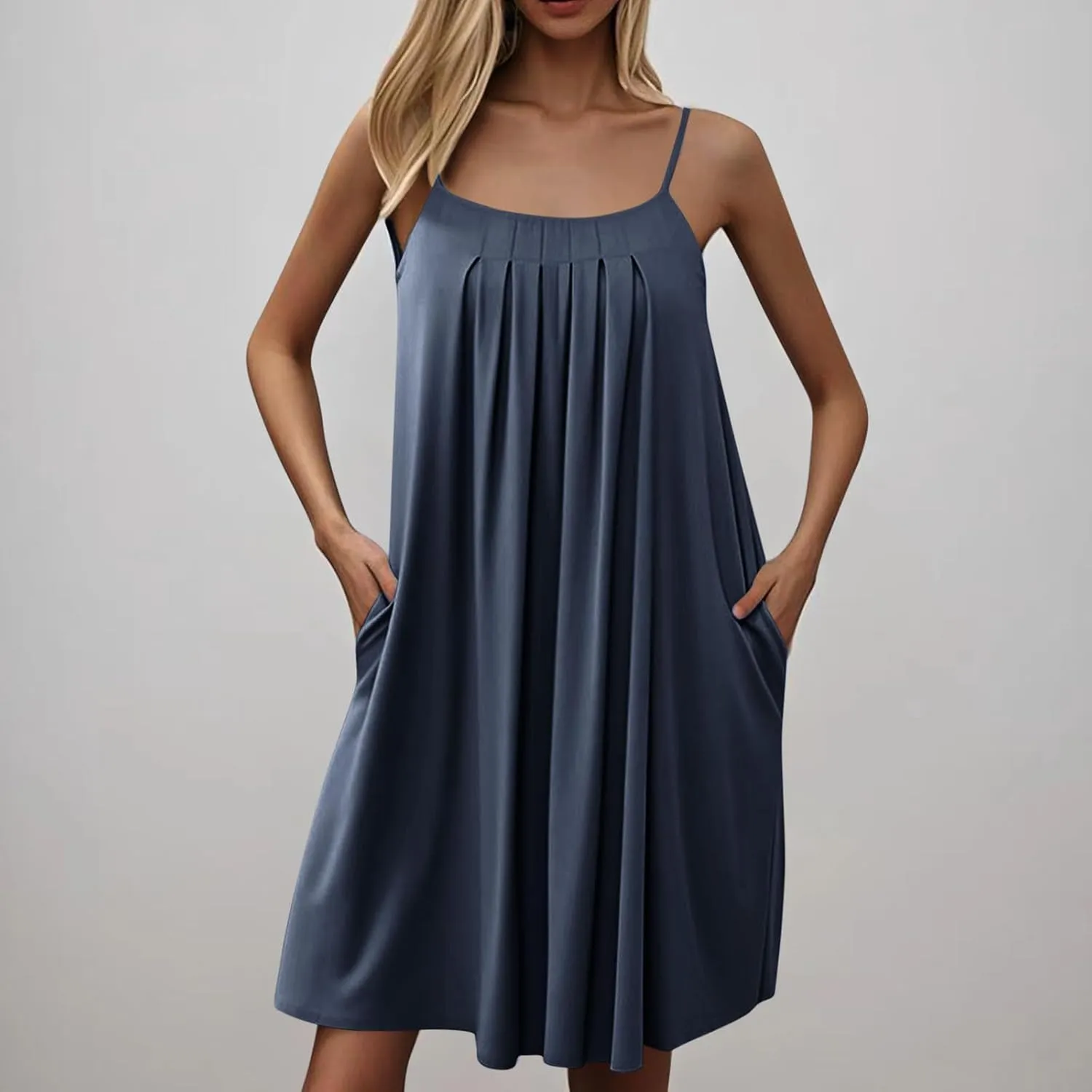 Sexy Spaghetti Strap Sundresses for Women 2025 Beach Vacation Sleeveless Tank Mini Dress Pleated Front Loose Outfits