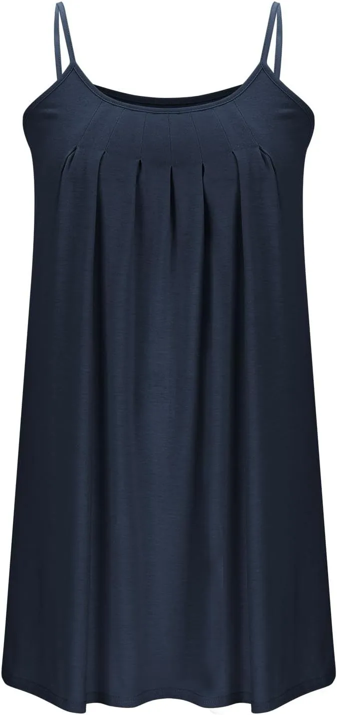 Sexy Spaghetti Strap Sundresses for Women 2025 Beach Vacation Sleeveless Tank Mini Dress Pleated Front Loose Outfits