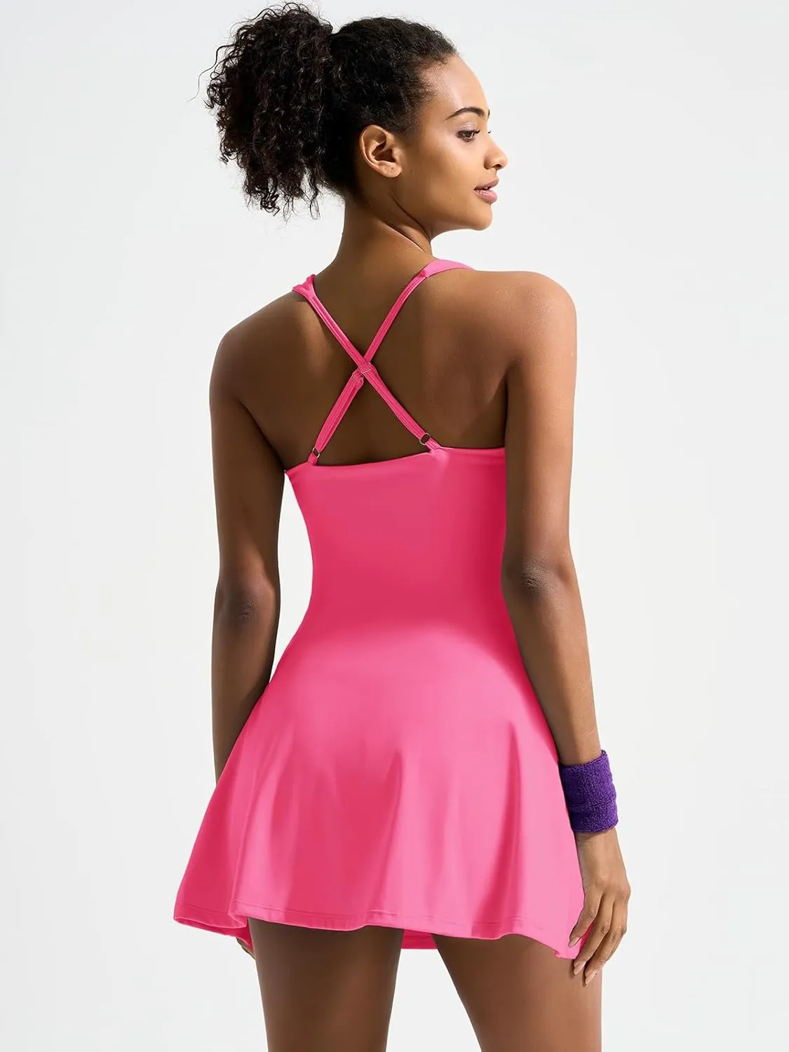Sexyasasii Tennis Athletic Dress Built in Shorts Sleeveless Square Neck Adjustable Straps Golf Workout Dresses with Pockets