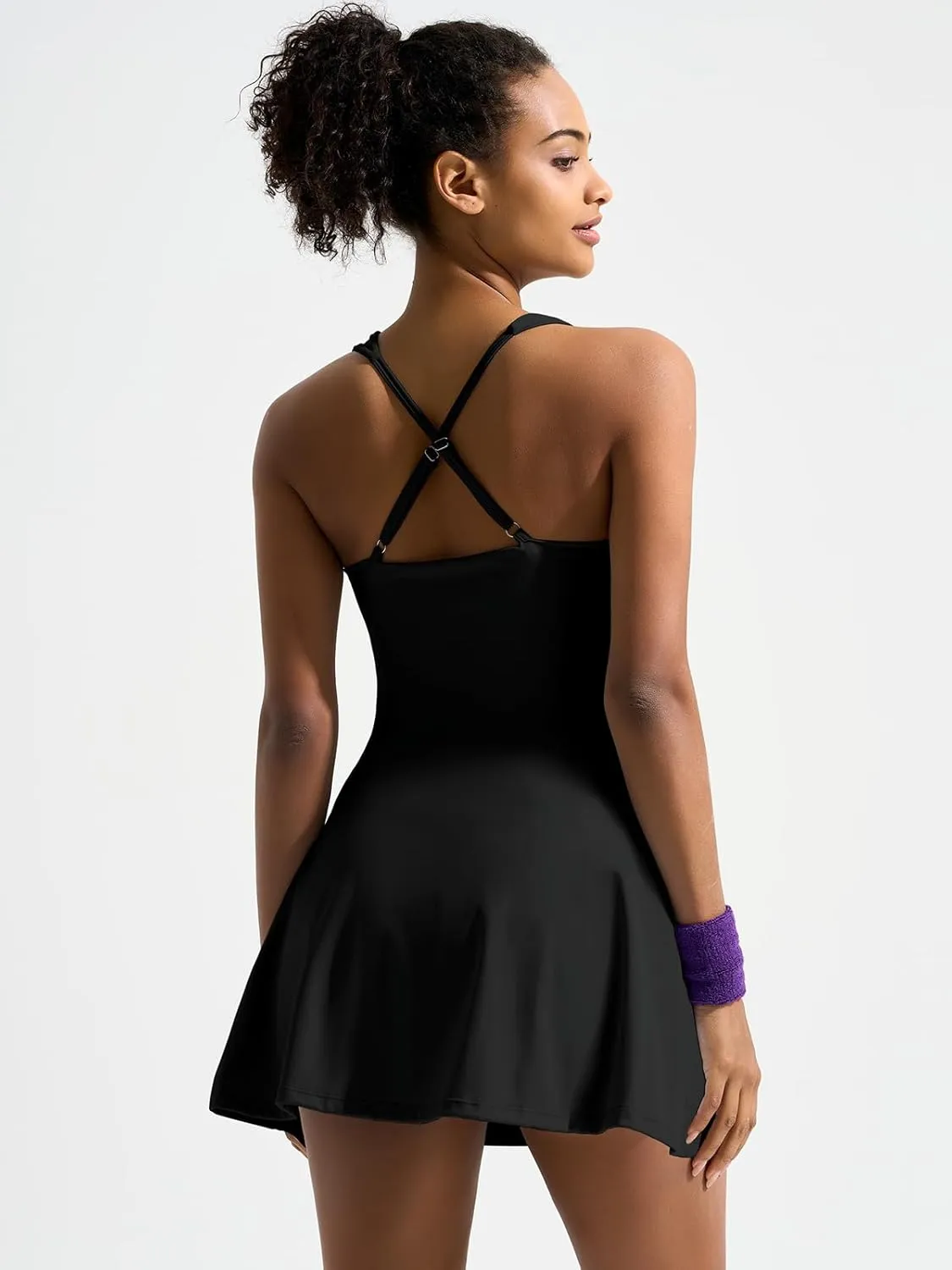 Sexyasasii Tennis Athletic Dress Built in Shorts Sleeveless Square Neck Adjustable Straps Golf Workout Dresses with Pockets