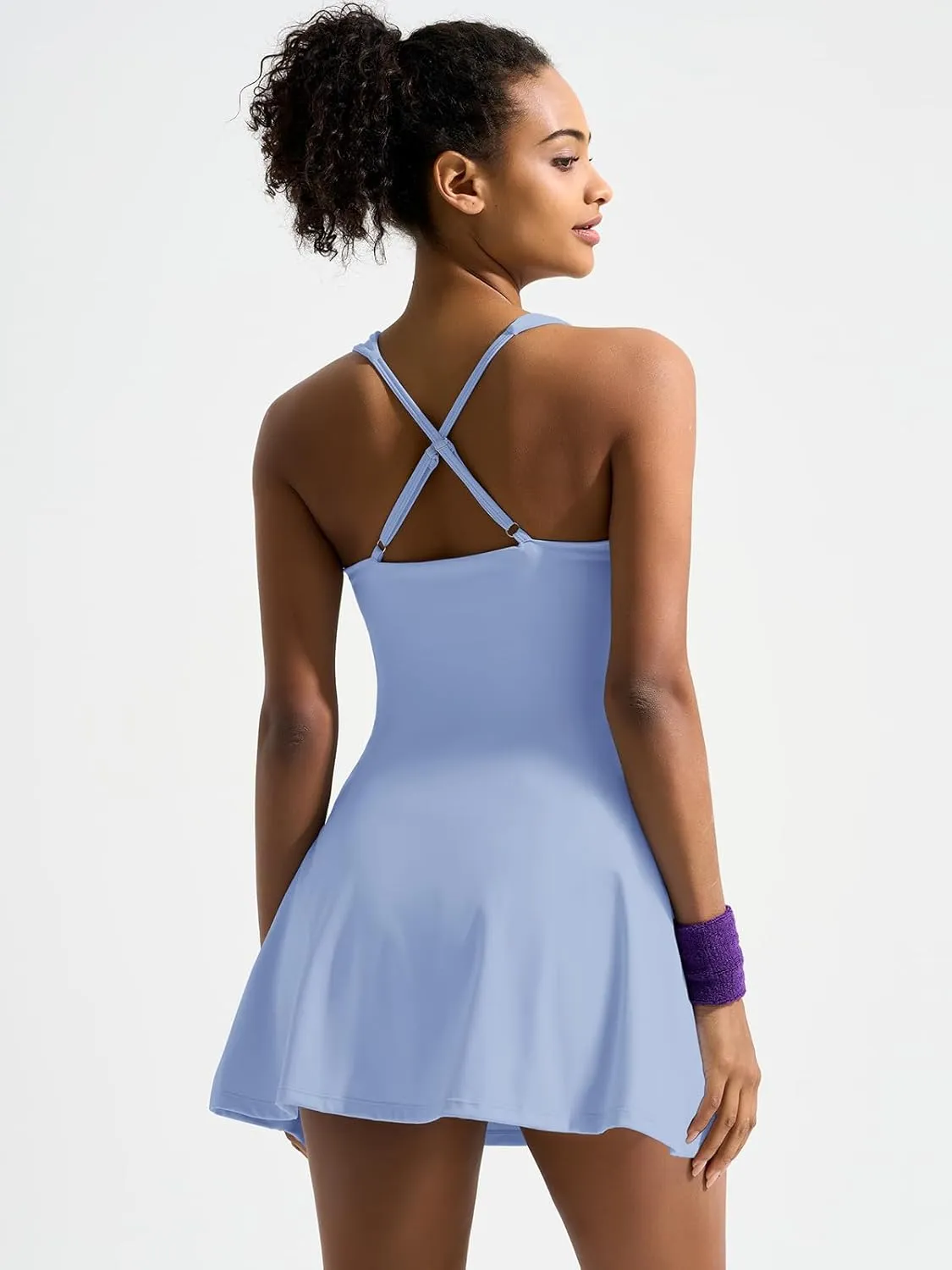Sexyasasii Tennis Athletic Dress Built in Shorts Sleeveless Square Neck Adjustable Straps Golf Workout Dresses with Pockets