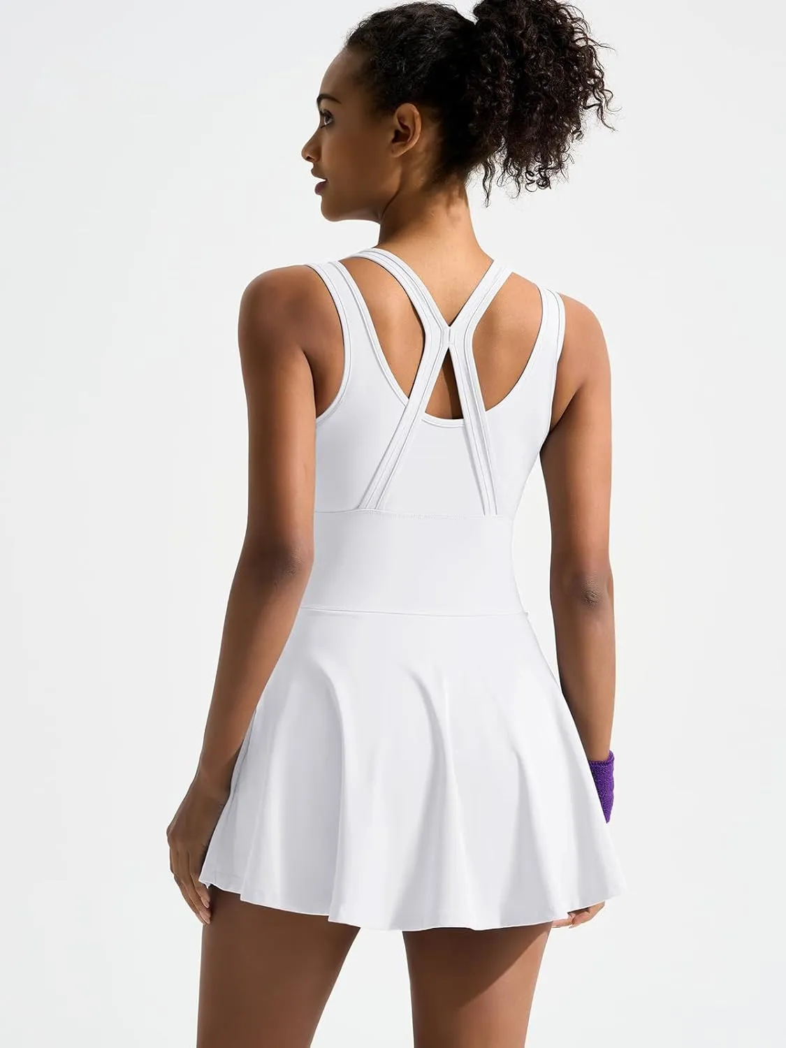Sexyasasii Tennis Dress with Built in Shorts and Bra U Neck Sleeveless Cross Back Strap Golf Athletic Dresses with Pockets