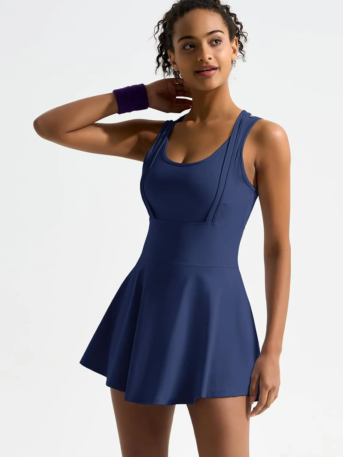 Sexyasasii Tennis Dress with Built in Shorts and Bra U Neck Sleeveless Cross Back Strap Golf Athletic Dresses with Pockets
