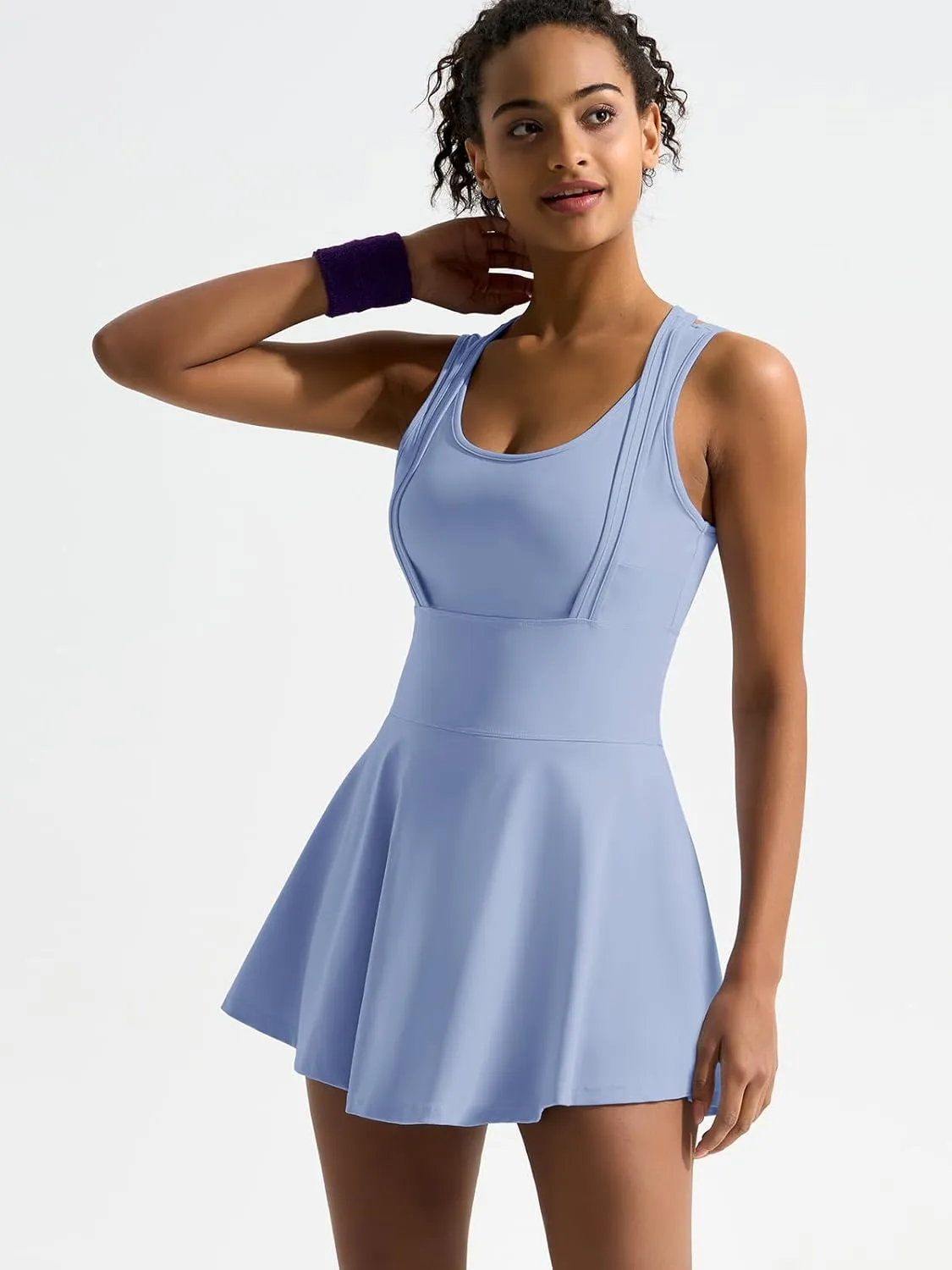Sexyasasii Tennis Dress with Built in Shorts and Bra U Neck Sleeveless Cross Back Strap Golf Athletic Dresses with Pockets