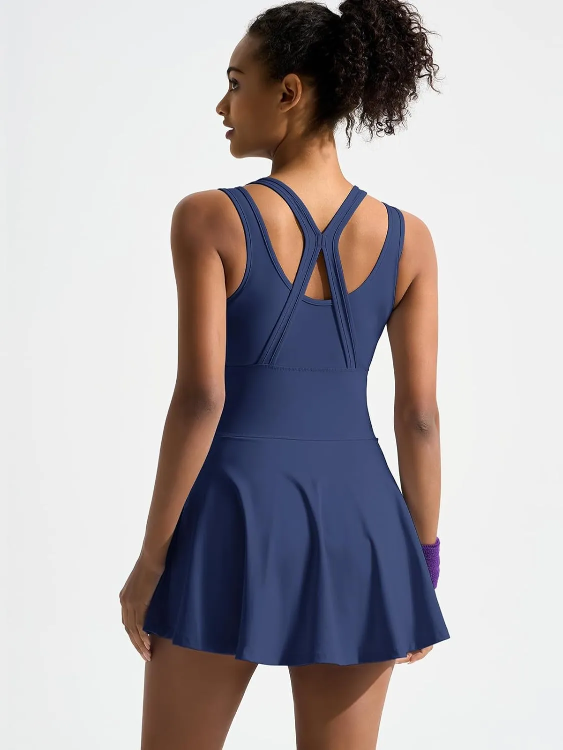 Sexyasasii Tennis Dress with Built in Shorts and Bra U Neck Sleeveless Cross Back Strap Golf Athletic Dresses with Pockets