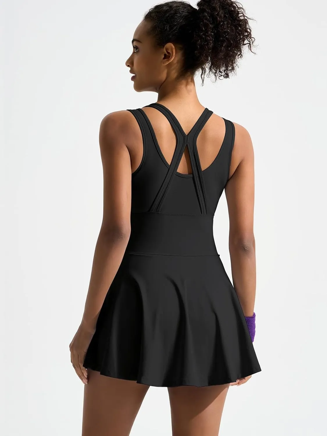 Sexyasasii Tennis Dress with Built in Shorts and Bra U Neck Sleeveless Cross Back Strap Golf Athletic Dresses with Pockets