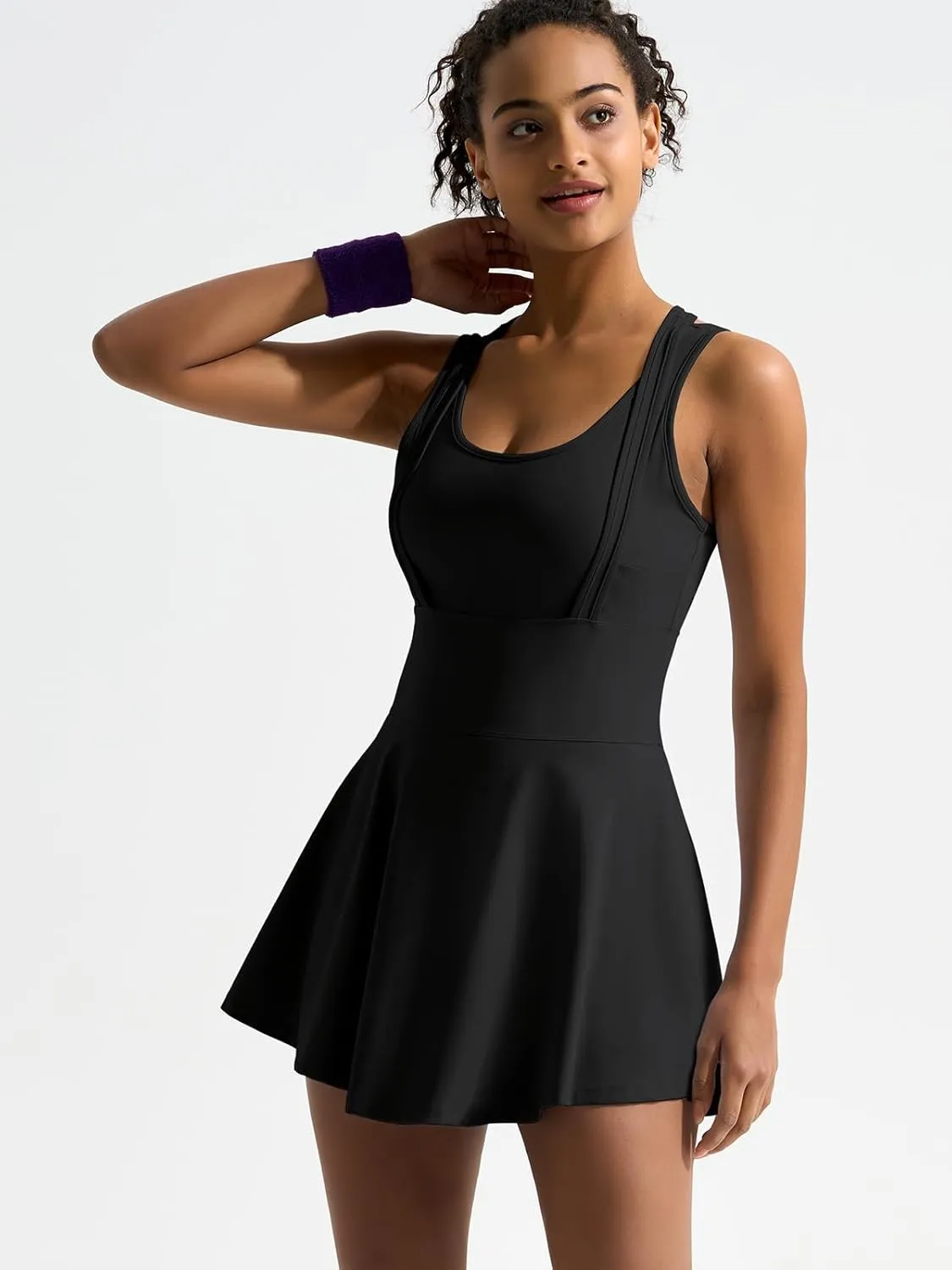 Sexyasasii Tennis Dress with Built in Shorts and Bra U Neck Sleeveless Cross Back Strap Golf Athletic Dresses with Pockets
