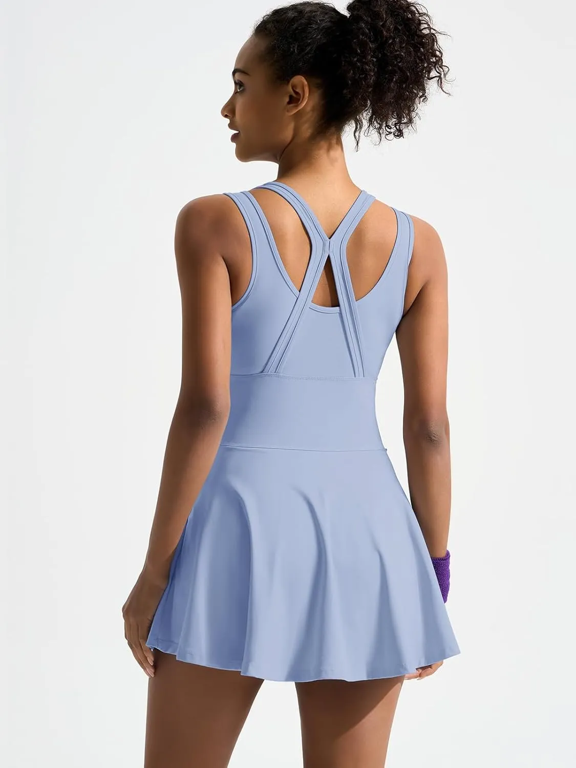 Sexyasasii Tennis Dress with Built in Shorts and Bra U Neck Sleeveless Cross Back Strap Golf Athletic Dresses with Pockets