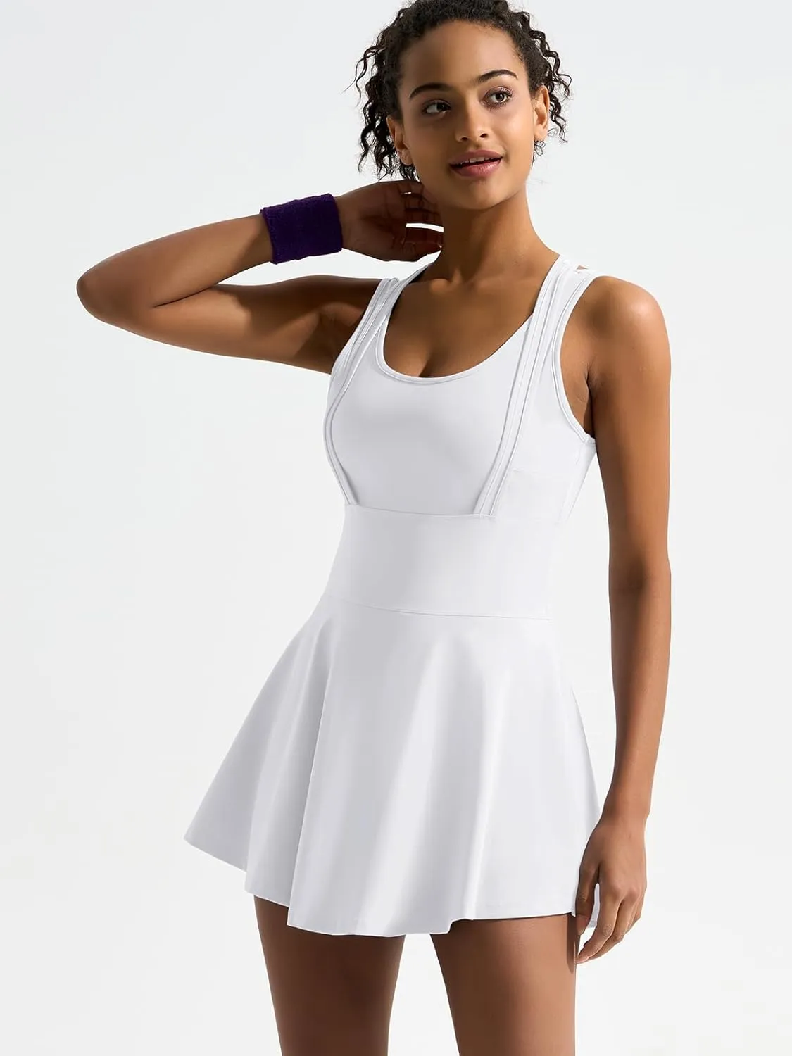 Sexyasasii Tennis Dress with Built in Shorts and Bra U Neck Sleeveless Cross Back Strap Golf Athletic Dresses with Pockets