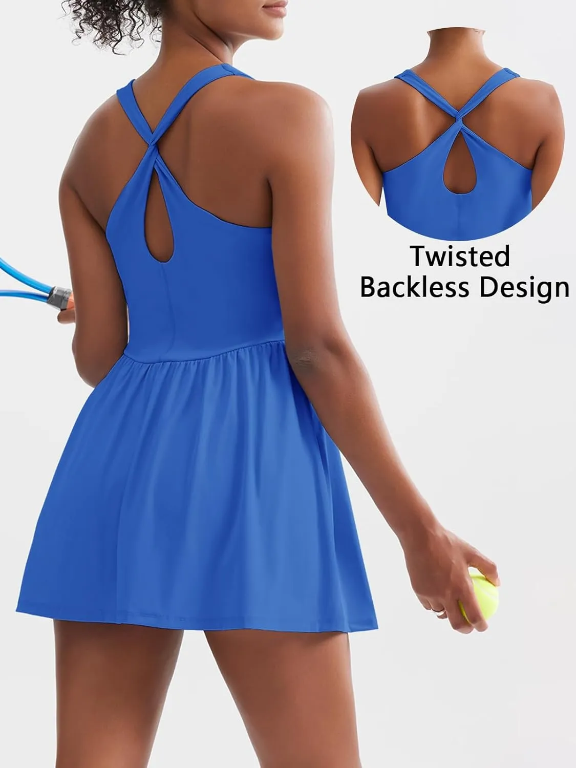 Sexyasasii Women's Summer Athletic Tennis Dress with Built in Shorts and Bra Square Neck Workout Exercise Active Golf Dresses