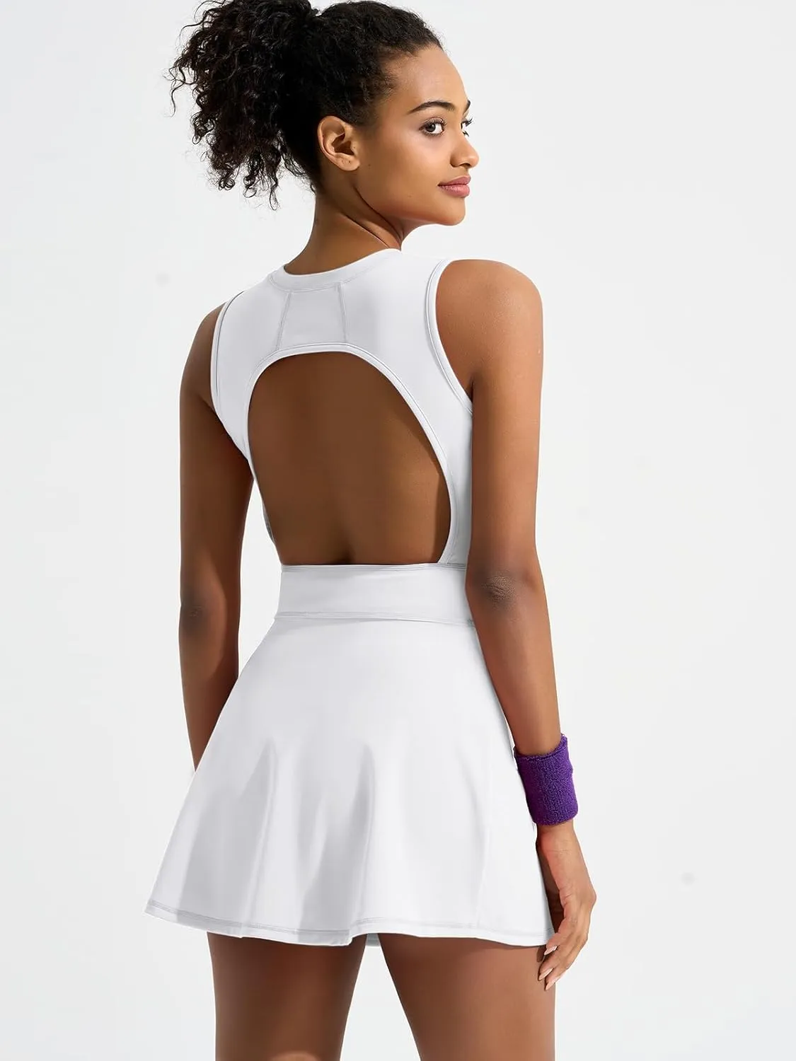 Sexyasasii Womens Tennis Dresses with Shorts Crewneck Side Slit Pockets Backless Adjustable Waistband Workout Athletic Dress