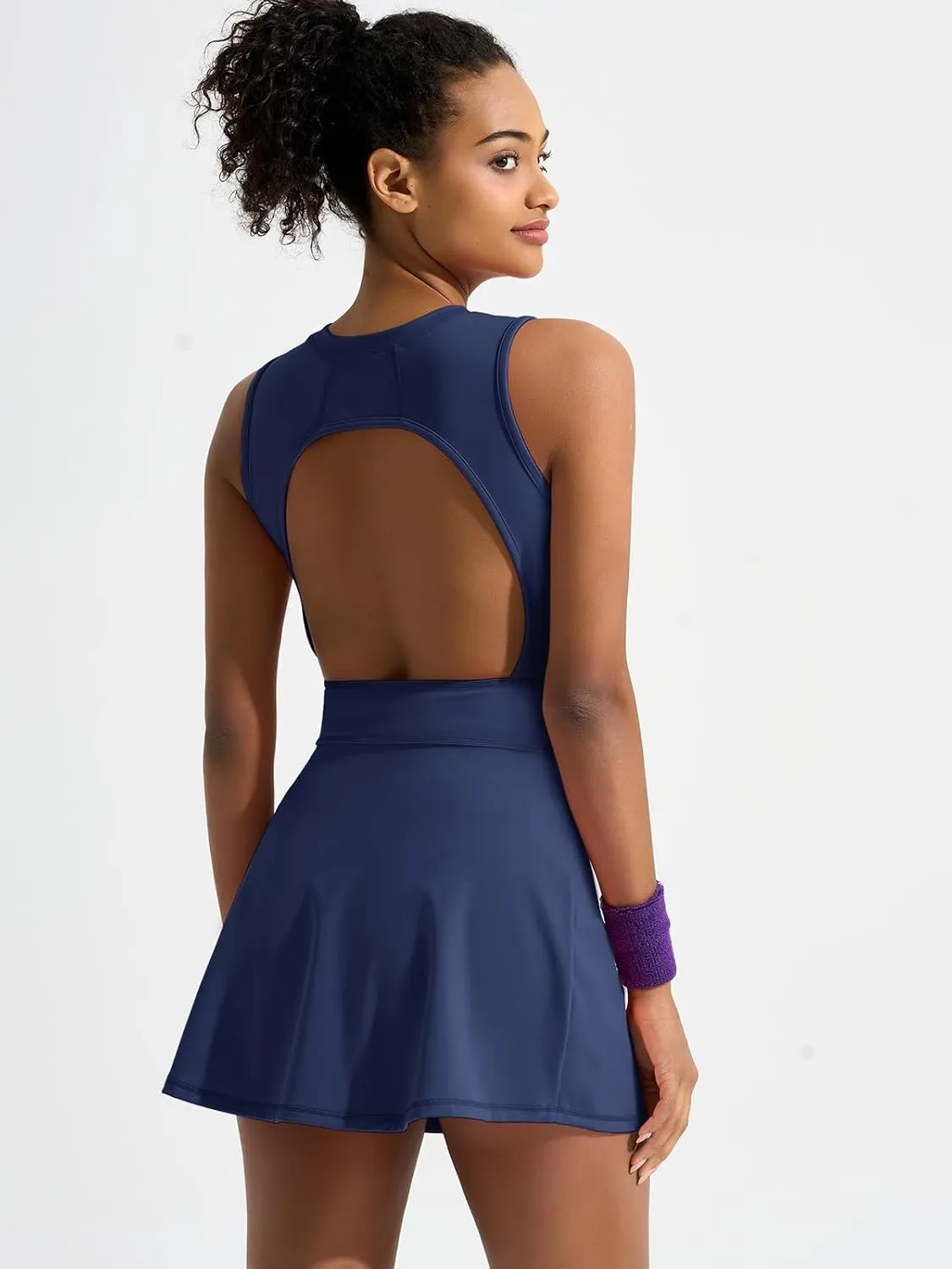 Sexyasasii Womens Tennis Dresses with Shorts Crewneck Side Slit Pockets Backless Adjustable Waistband Workout Athletic Dress