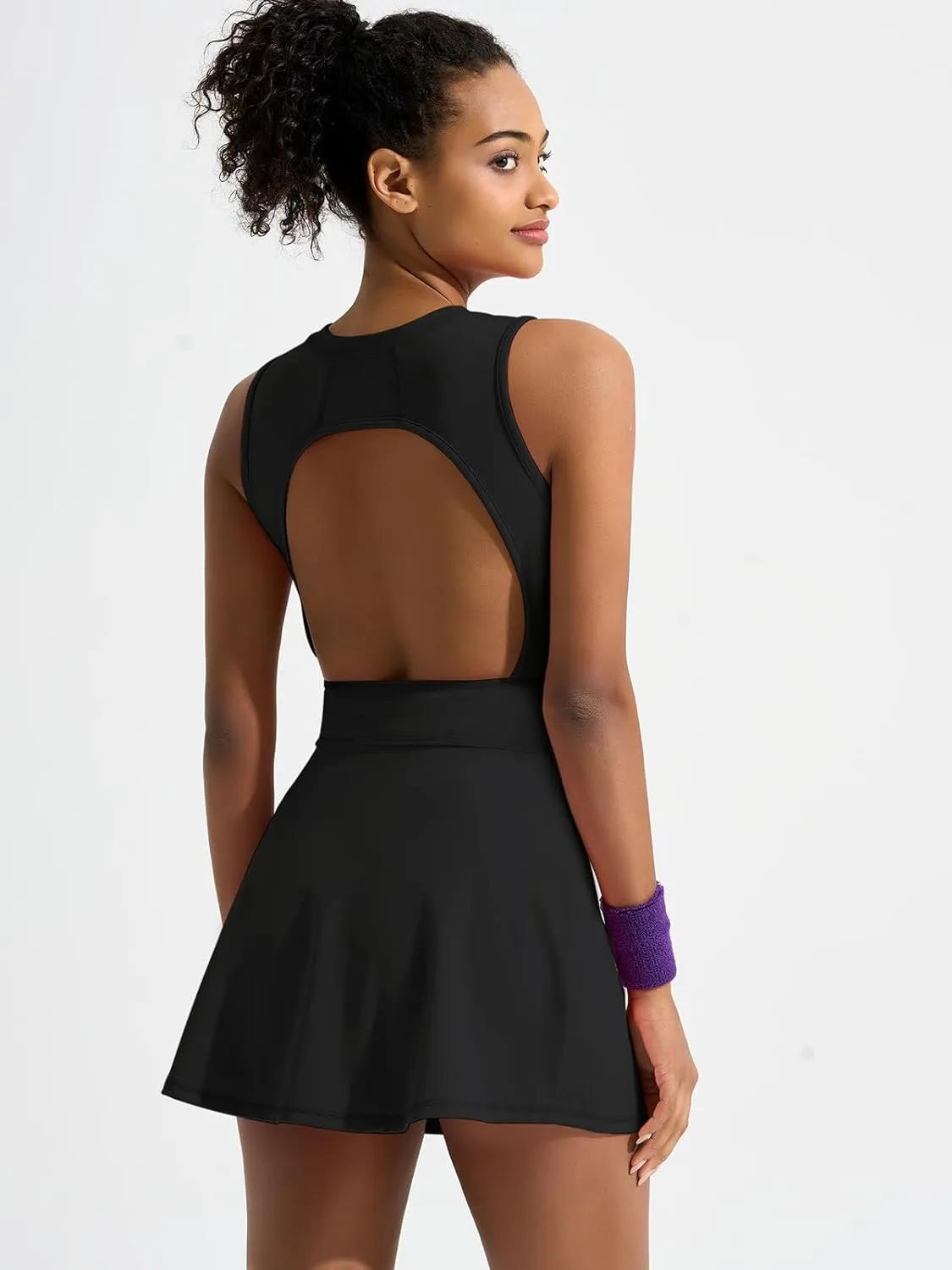 Sexyasasii Womens Tennis Dresses with Shorts Crewneck Side Slit Pockets Backless Adjustable Waistband Workout Athletic Dress