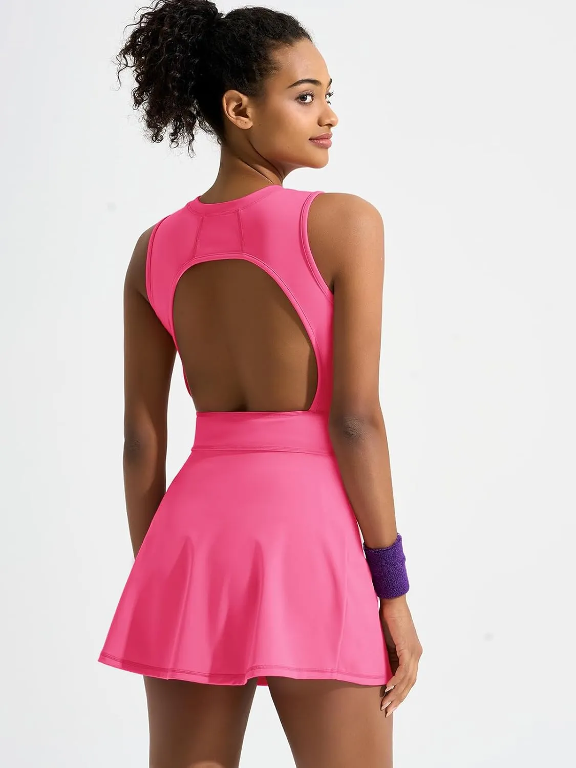 Sexyasasii Womens Tennis Dresses with Shorts Crewneck Side Slit Pockets Backless Adjustable Waistband Workout Athletic Dress