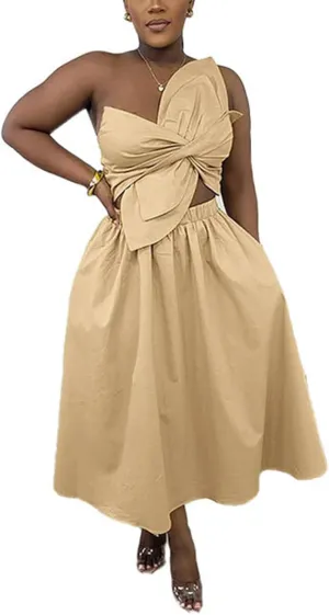SHINFY Women's Summer One Shoulder Long Midi Dress Spaghetti Strap Cutout Smocked Wrap Top Flowy Beach Sundress