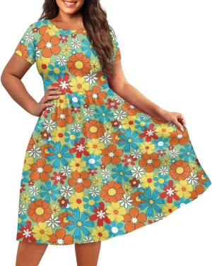 Short Sleeve Dresses for Women Crewneck Summer Dresses for Women Womens Nightgowns Dress for Women Plus Size XS-4XL
