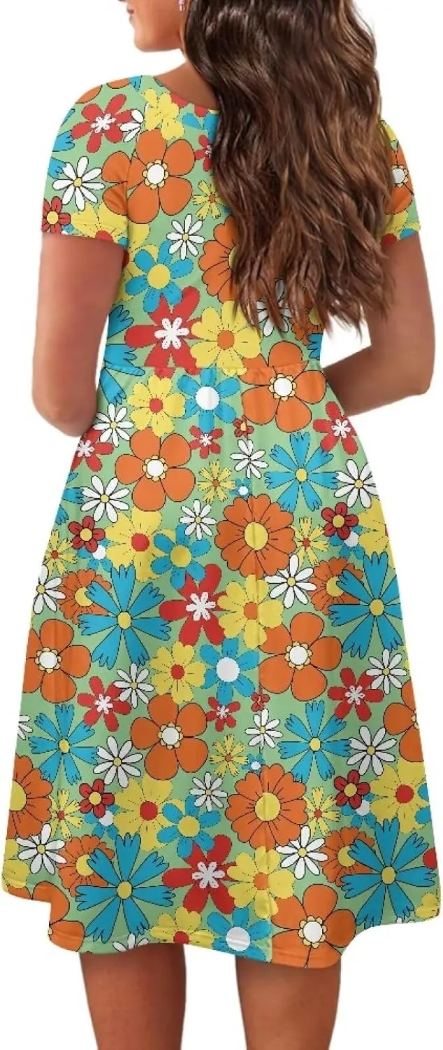 Short Sleeve Dresses for Women Crewneck Summer Dresses for Women Womens Nightgowns Dress for Women Plus Size XS-4XL