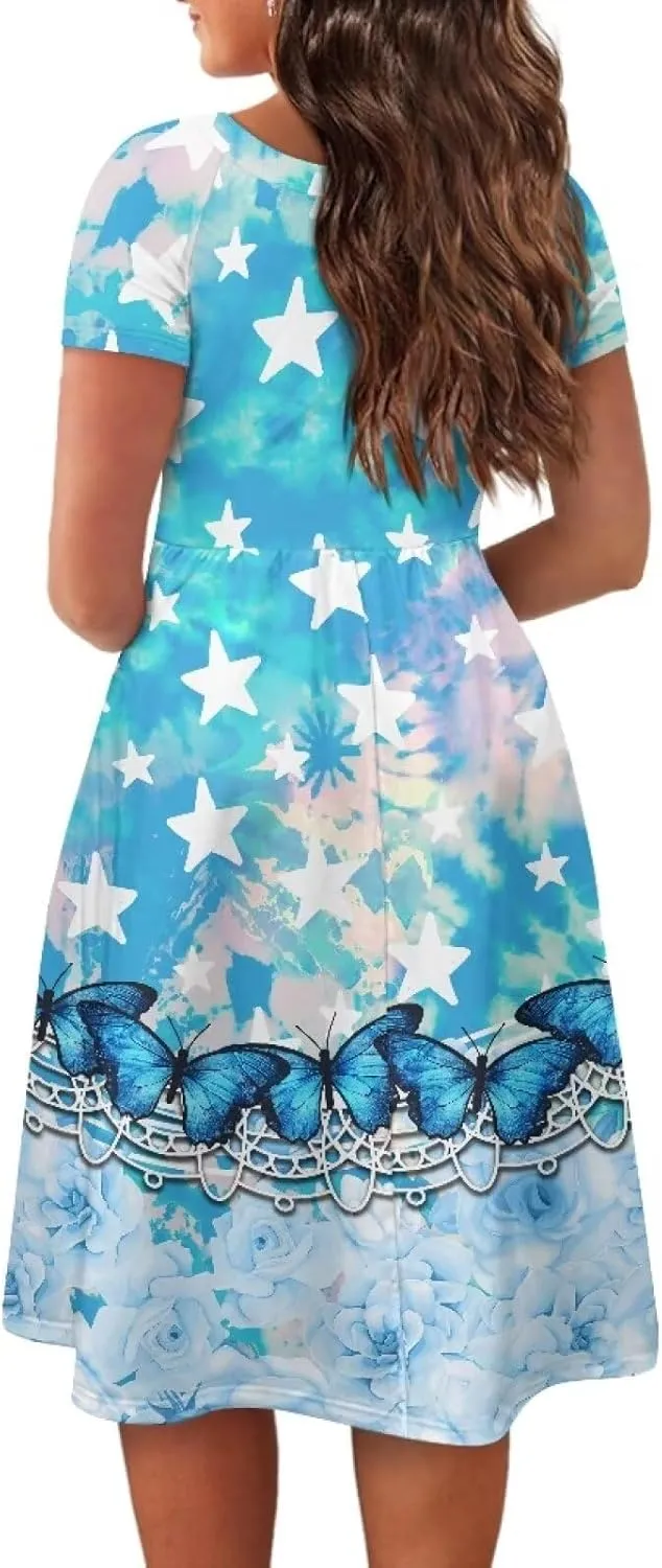 Short Sleeve Dresses for Women Crewneck Summer Dresses for Women Womens Nightgowns Dress for Women Plus Size XS-4XL