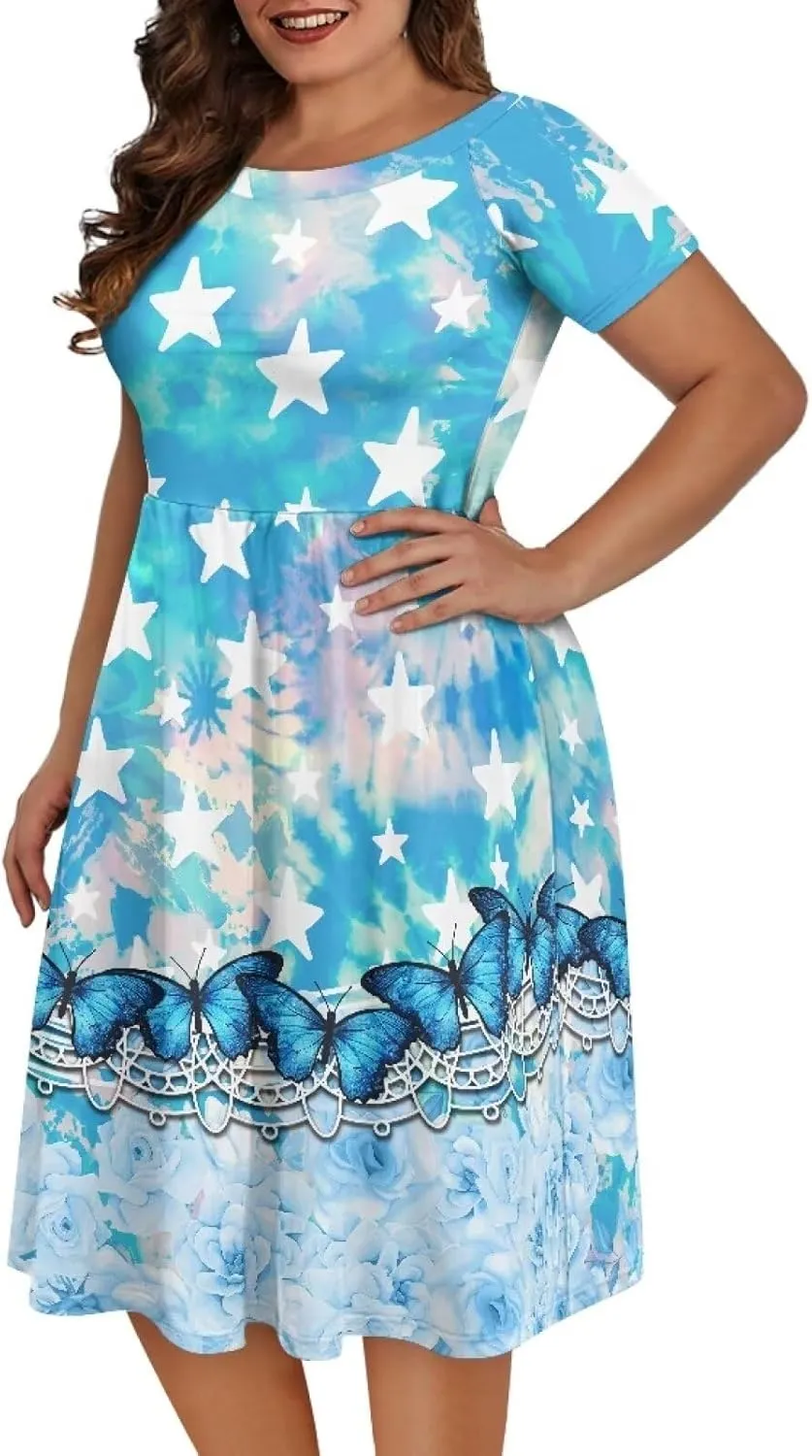 Short Sleeve Dresses for Women Crewneck Summer Dresses for Women Womens Nightgowns Dress for Women Plus Size XS-4XL