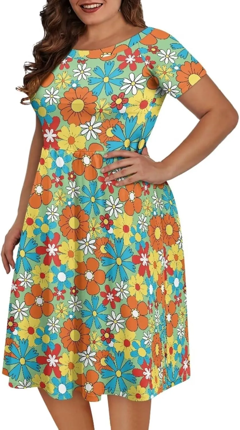 Short Sleeve Dresses for Women Crewneck Summer Dresses for Women Womens Nightgowns Dress for Women Plus Size XS-4XL