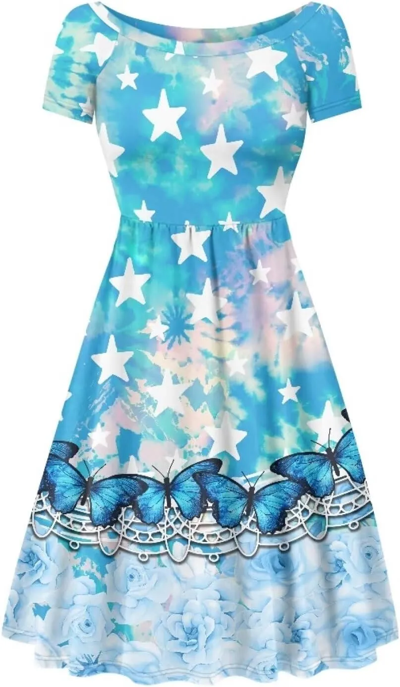 Short Sleeve Dresses for Women Crewneck Summer Dresses for Women Womens Nightgowns Dress for Women Plus Size XS-4XL