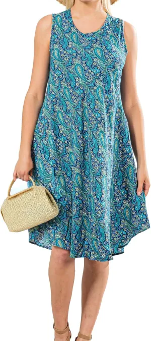 Sleeveless Midi Sundress, Vacation Outfit Floral Midi Dress for Women Floral Print Sundress Beach Cover Ups with Pocket