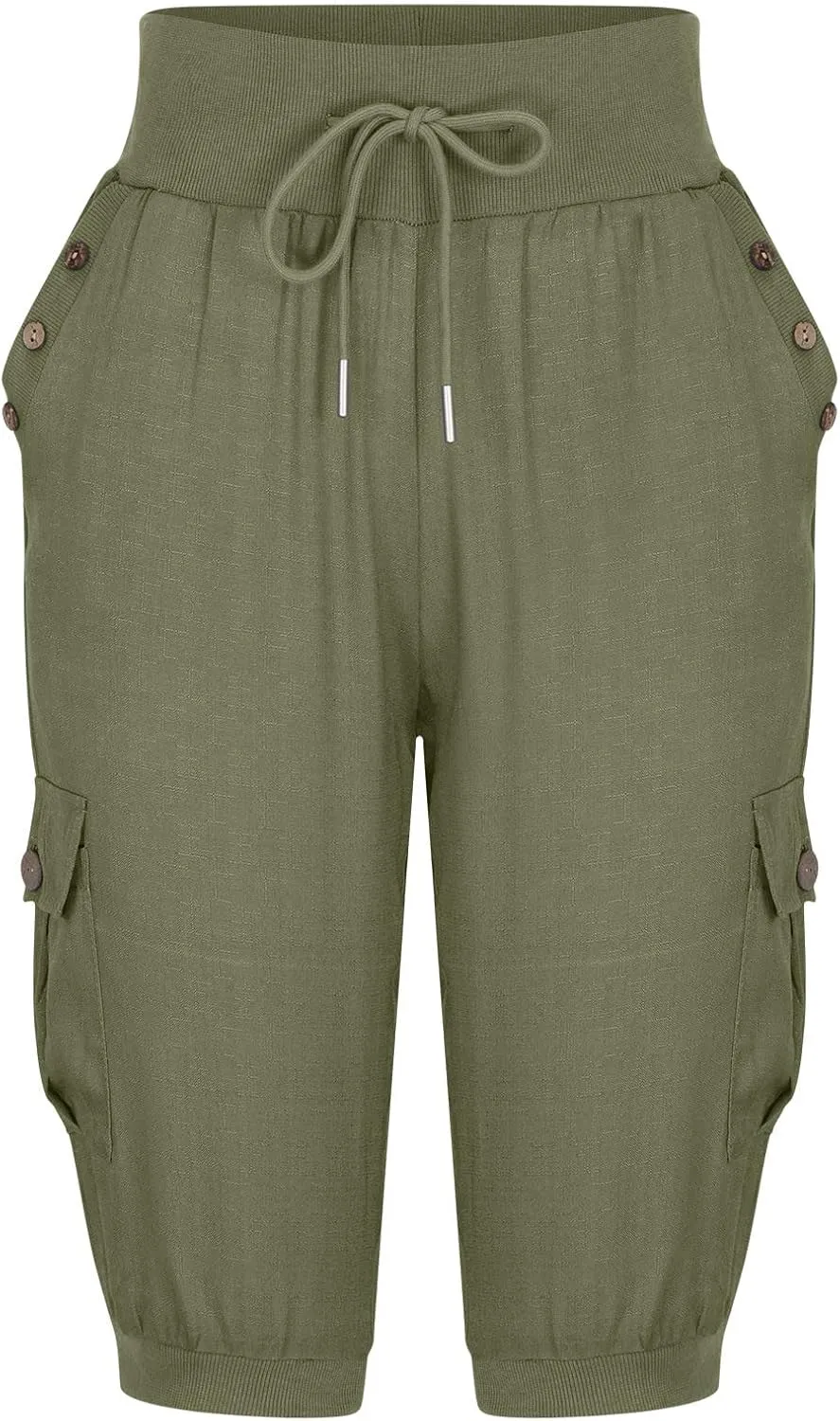 SMIDOW Capri Pants for Women Dressy Casual Drawstring Elastic High Waist Cotton Linen Trousers Active Running Sweatpants
