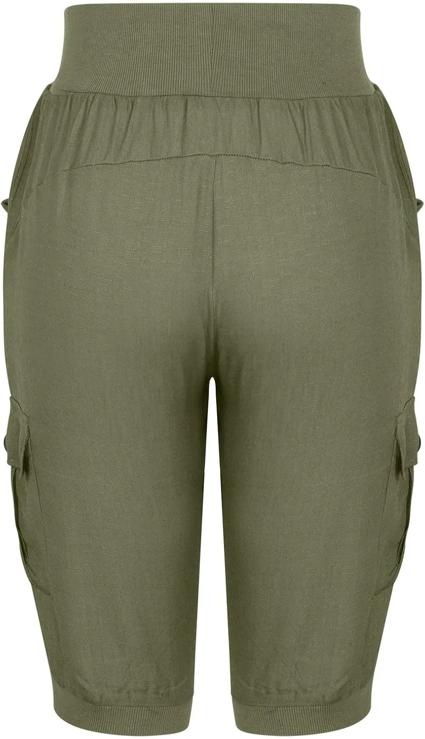 SMIDOW Capri Pants for Women Dressy Casual Drawstring Elastic High Waist Cotton Linen Trousers Active Running Sweatpants