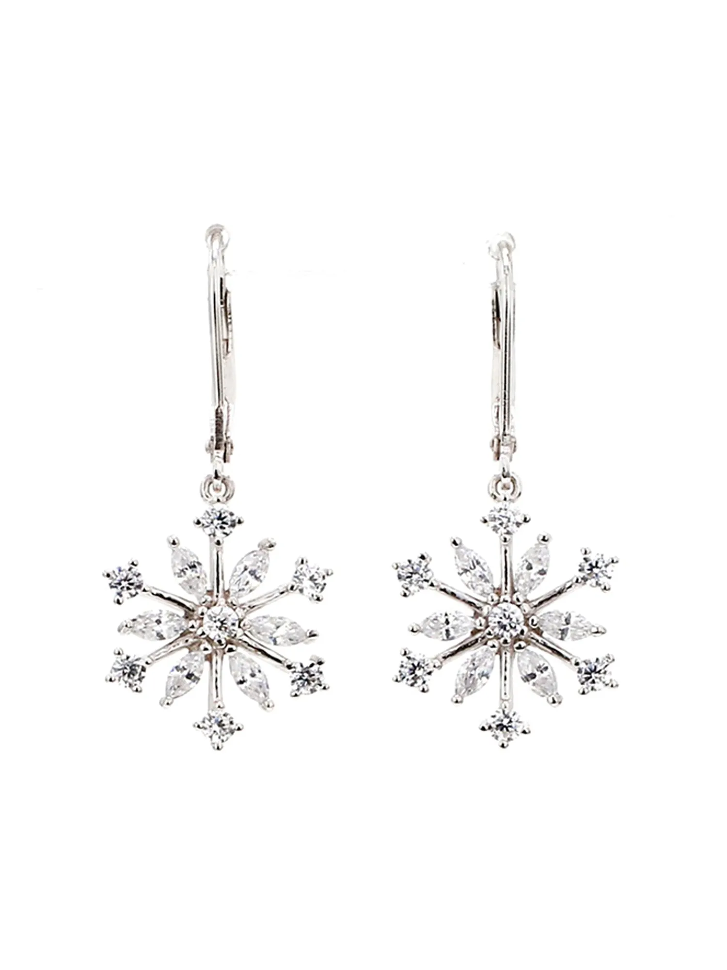 Snowflake American Diamond Silver Ear Danglers For Girls