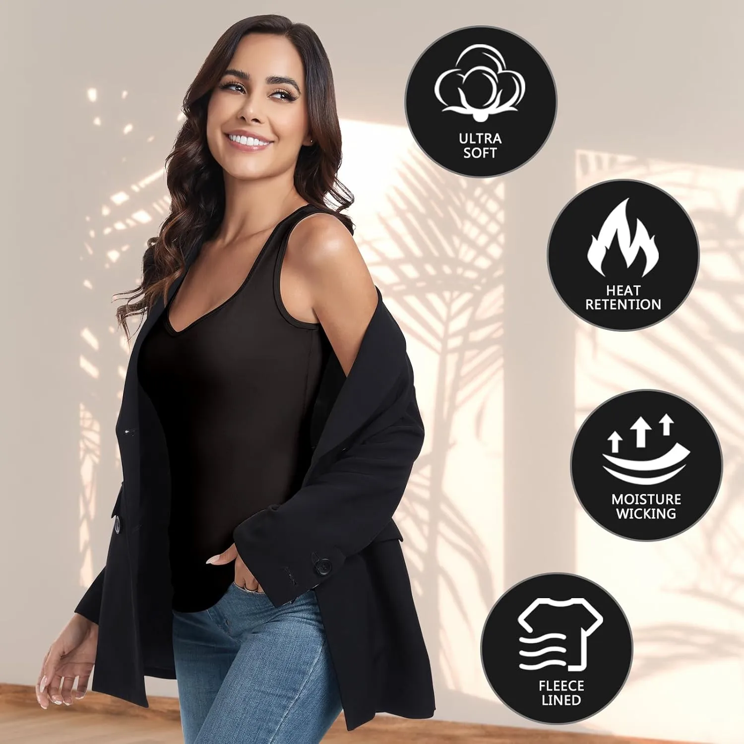 Soneven Sleeveless Thermal Shirts for Women Fleece Lined Thermal Tank Tops Camisole Warm Base Layer Vest Cold Weather