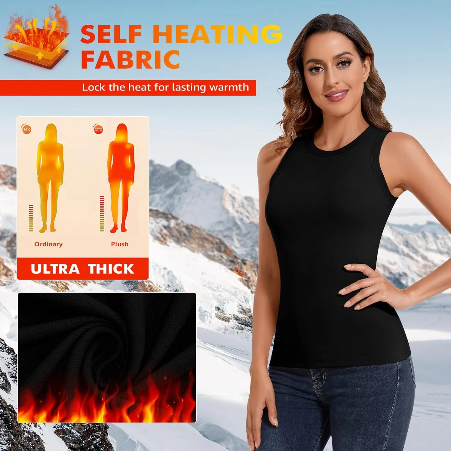 Soneven Sleeveless Thermal Shirts for Women Fleece Lined Thermal Tank Tops Camisole Warm Base Layer Vest Cold Weather