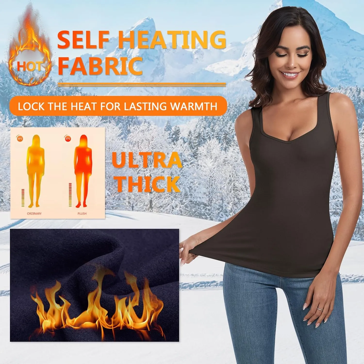 Soneven Sleeveless Thermal Shirts for Women Fleece Lined Thermal Tank Tops Camisole Warm Base Layer Vest Cold Weather