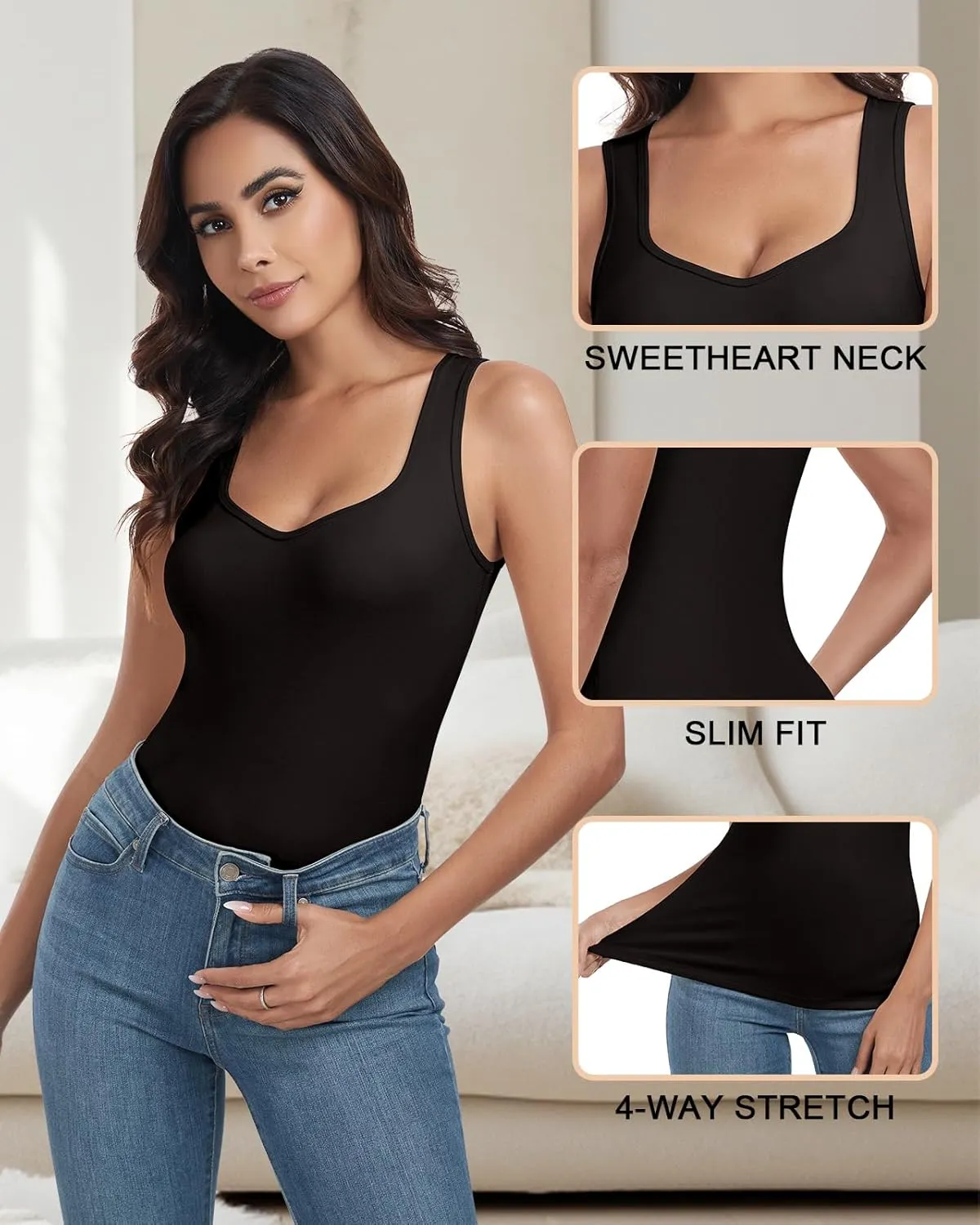 Soneven Sleeveless Thermal Shirts for Women Fleece Lined Thermal Tank Tops Camisole Warm Base Layer Vest Cold Weather