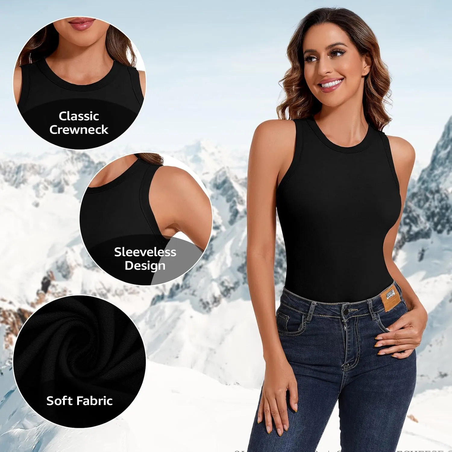 Soneven Sleeveless Thermal Shirts for Women Fleece Lined Thermal Tank Tops Camisole Warm Base Layer Vest Cold Weather