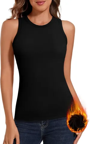 Soneven Sleeveless Thermal Shirts for Women Fleece Lined Thermal Tank Tops Camisole Warm Base Layer Vest Cold Weather