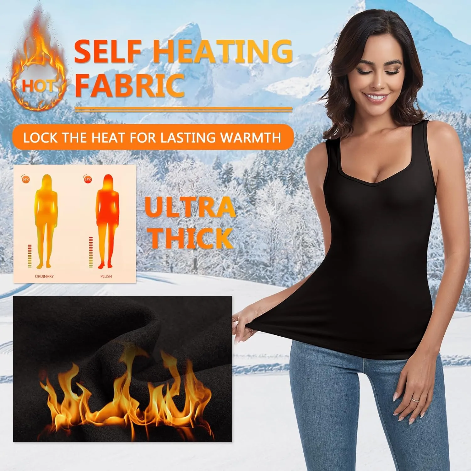 Soneven Sleeveless Thermal Shirts for Women Fleece Lined Thermal Tank Tops Camisole Warm Base Layer Vest Cold Weather